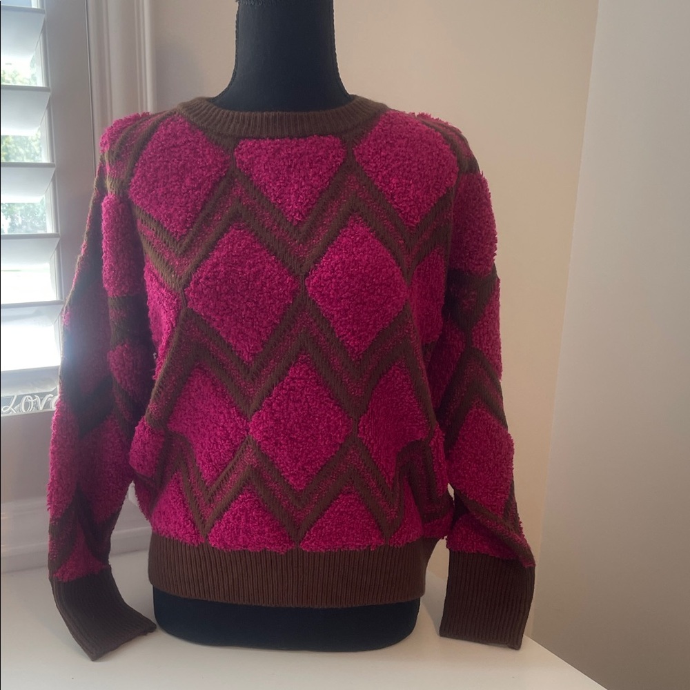 Vibrant Fuchsia and Chocolate Brown Geometric Sweater